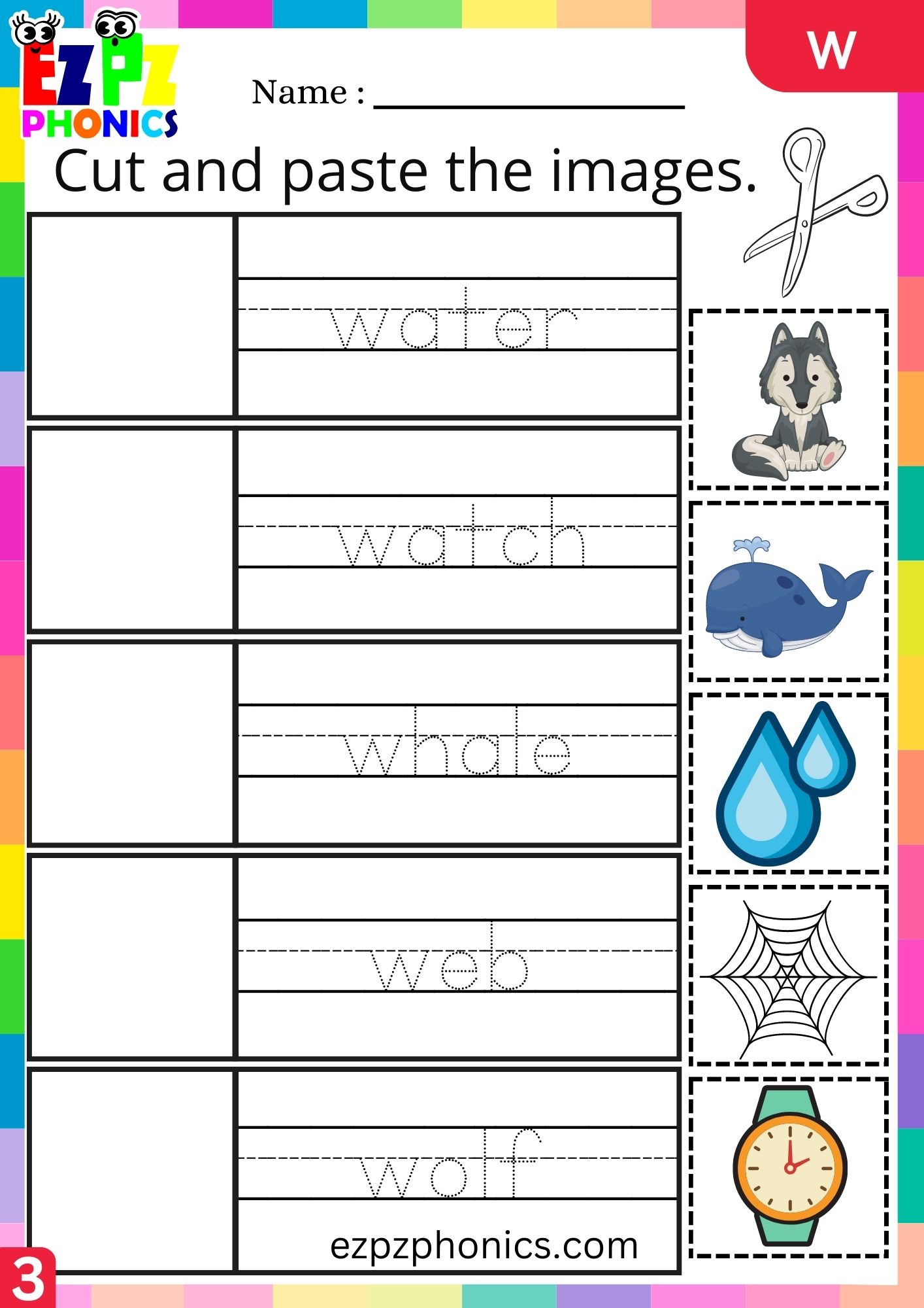 Letter w Cut and Paste the Images and Write the Words Group 3